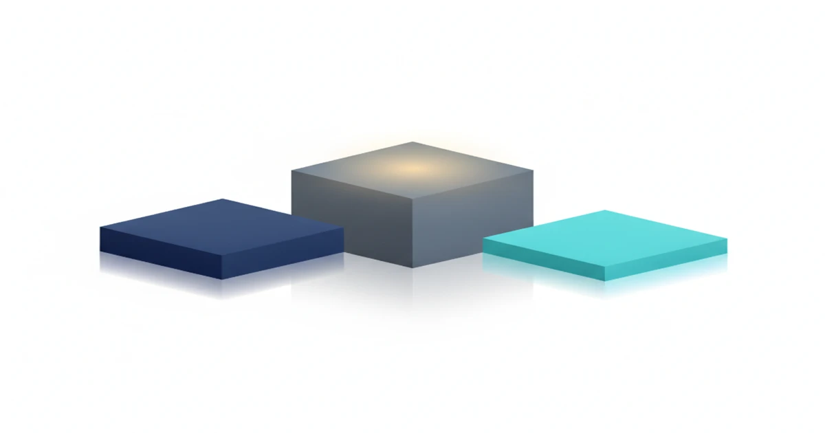 Three minimalist isometric podiums at different heights in navy, slate, and cyan with golden accent — ITSM vendor evaluation hero