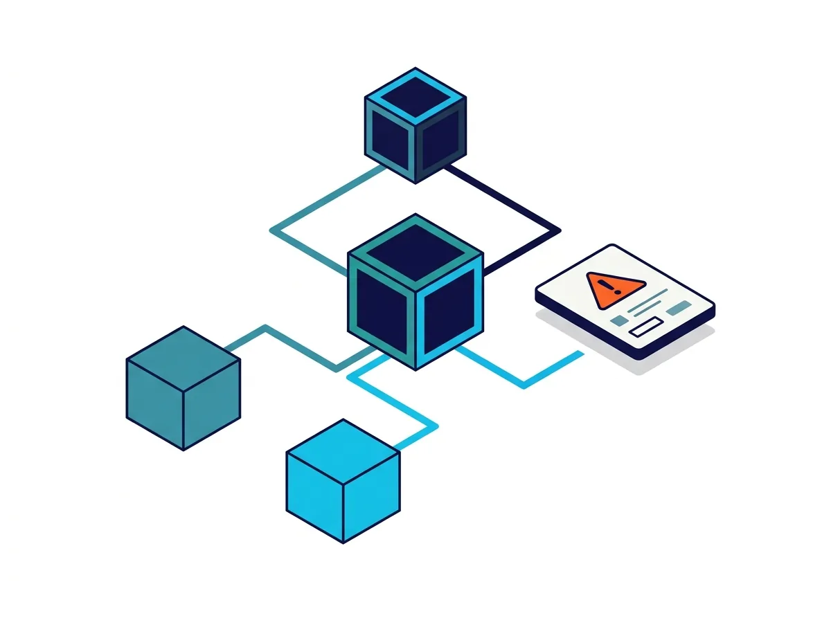 Illustration of connected configuration items, one of them raising an alert that becomes a ticket