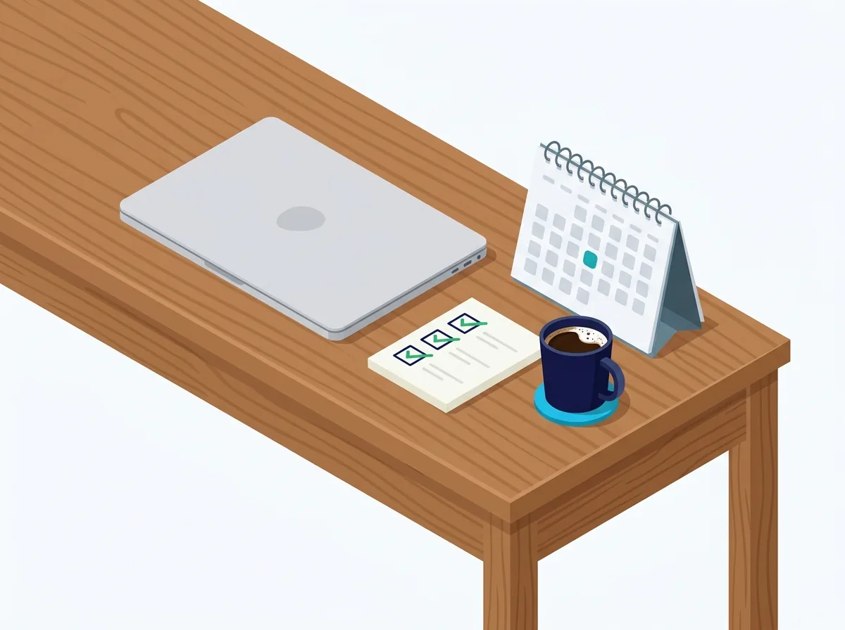 Bureau met een afgevinkte checklist en een kalenderdatum, de volgende stappen na de HaloITSM-demo