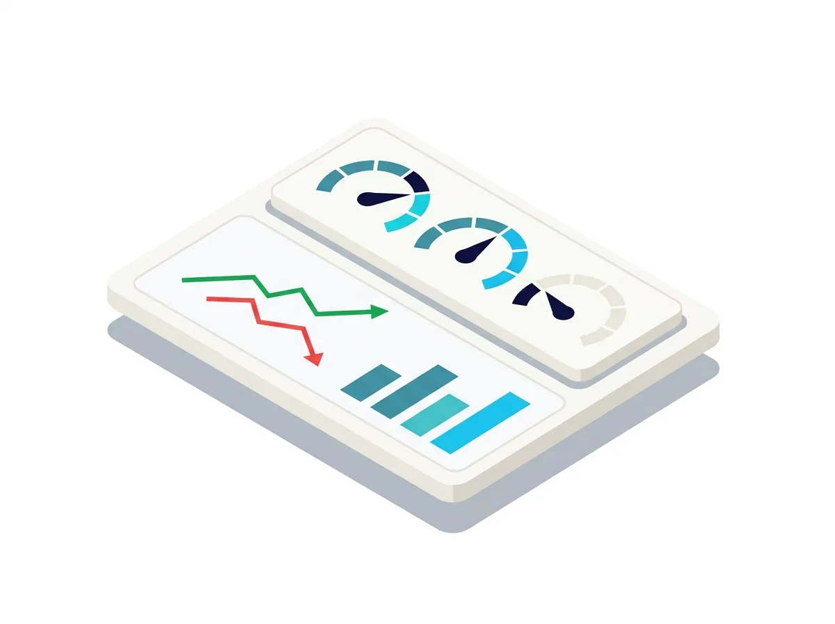 Dashboard met meters en trendlijnen voor de succesindicatoren van changes