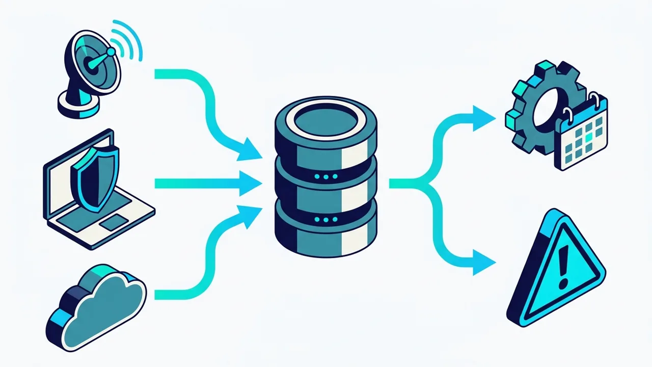 Schéma des sources de découverte, de gestion des postes et du cloud qui alimentent la CMDB, puis les changements et incidents
