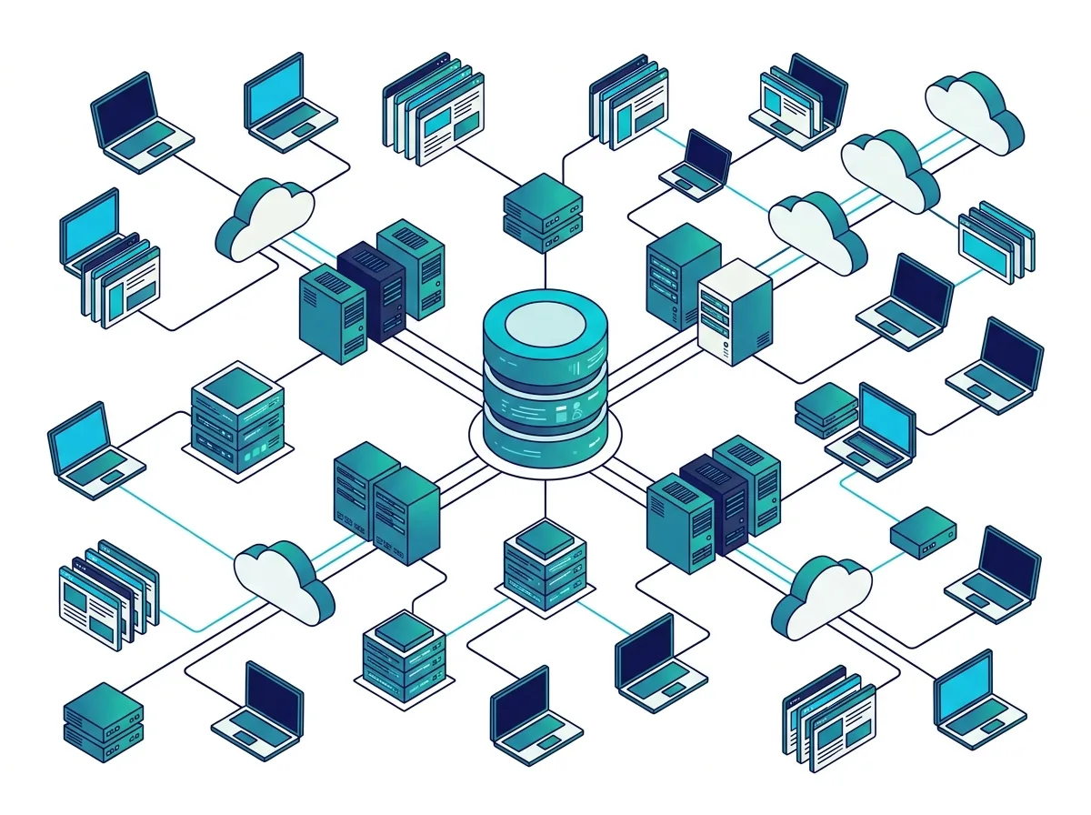 Illustration d'une CMDB ITIL dans HaloITSM : serveurs, postes, cloud et applications reliés comme éléments de configuration