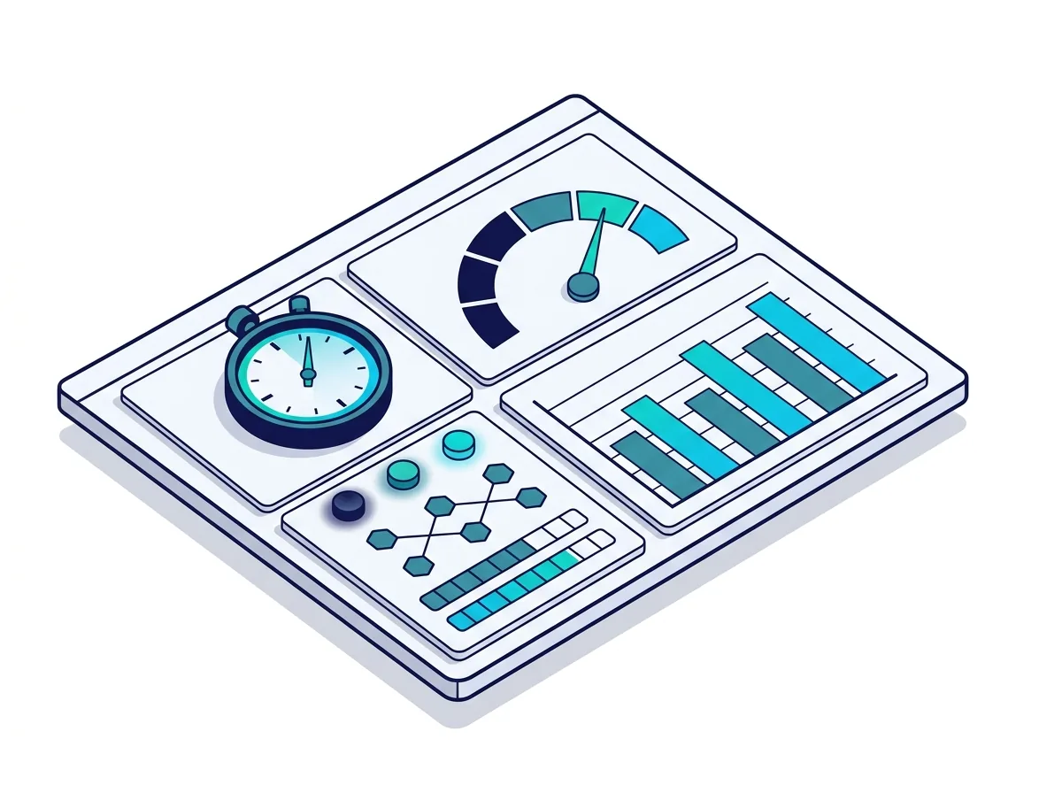 Tableau de bord avec chronomètre, jauge et graphiques pour les KPI d'incidents que nous configurons