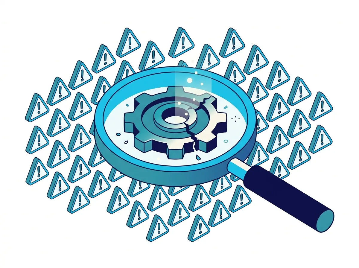 Illustration de la gestion des problèmes ITIL : une loupe trouve la cause racine derrière des incidents répétés