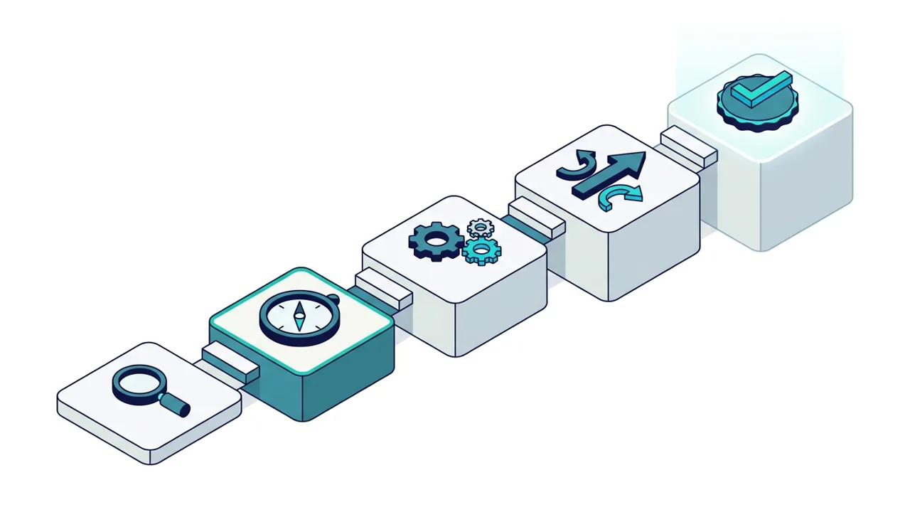 The five steps of the SMC Consulting ITSM method: audit, diagnosis, roadmap, execution, measured results