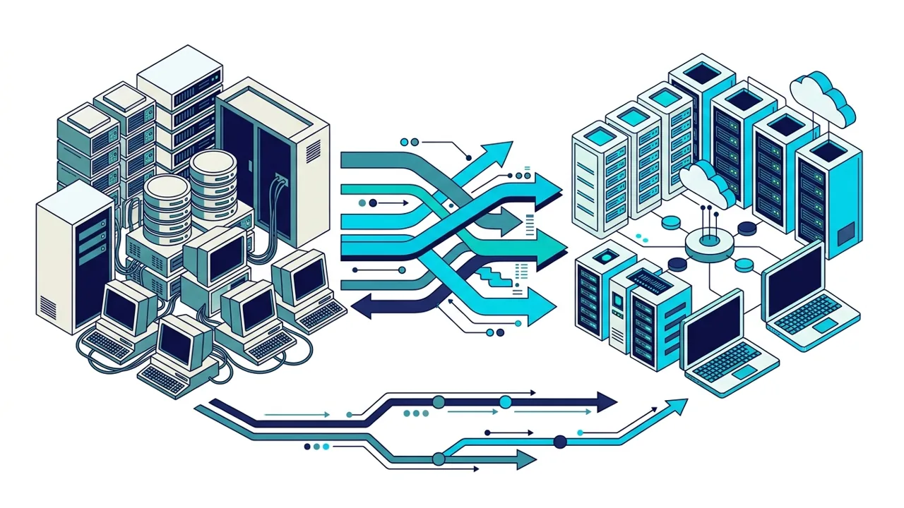 Data flowing from a legacy ITSM platform to a new one through mapped connectors