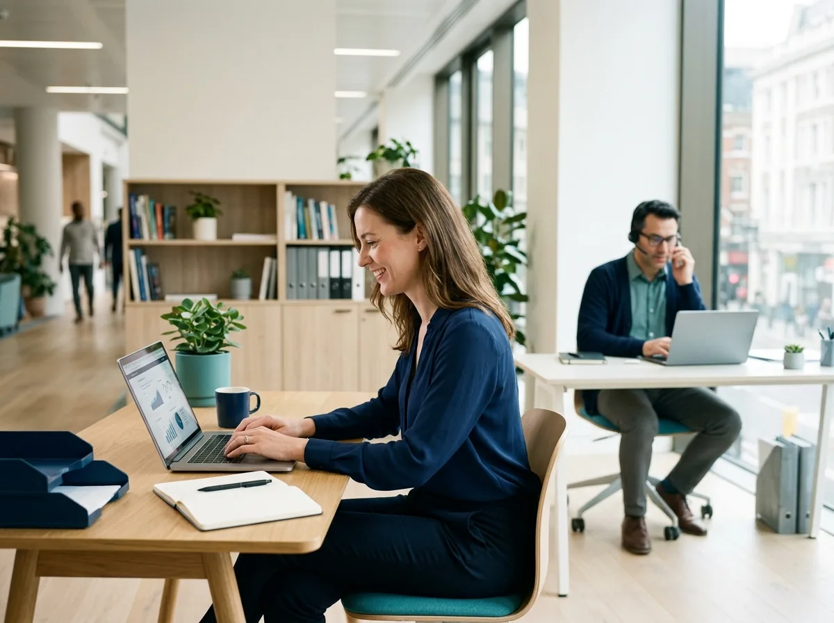 Équipe du service desk au travail, un analyste au téléphone et un autre trouvant une réponse dans la base de connaissances