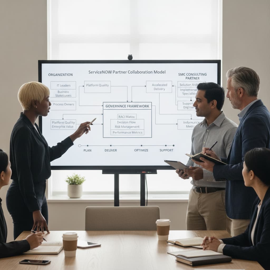 ServiceNow partner collaboration model workshop with governance, RACI, and ITSM stakeholders