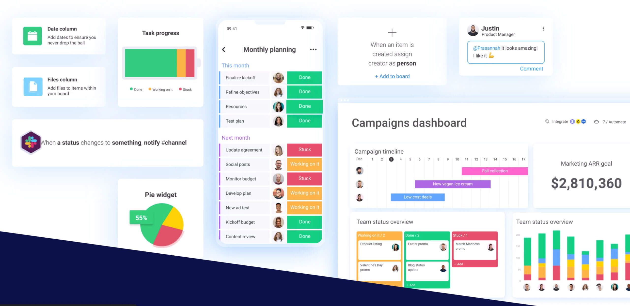 monday.com dashboard and widgets