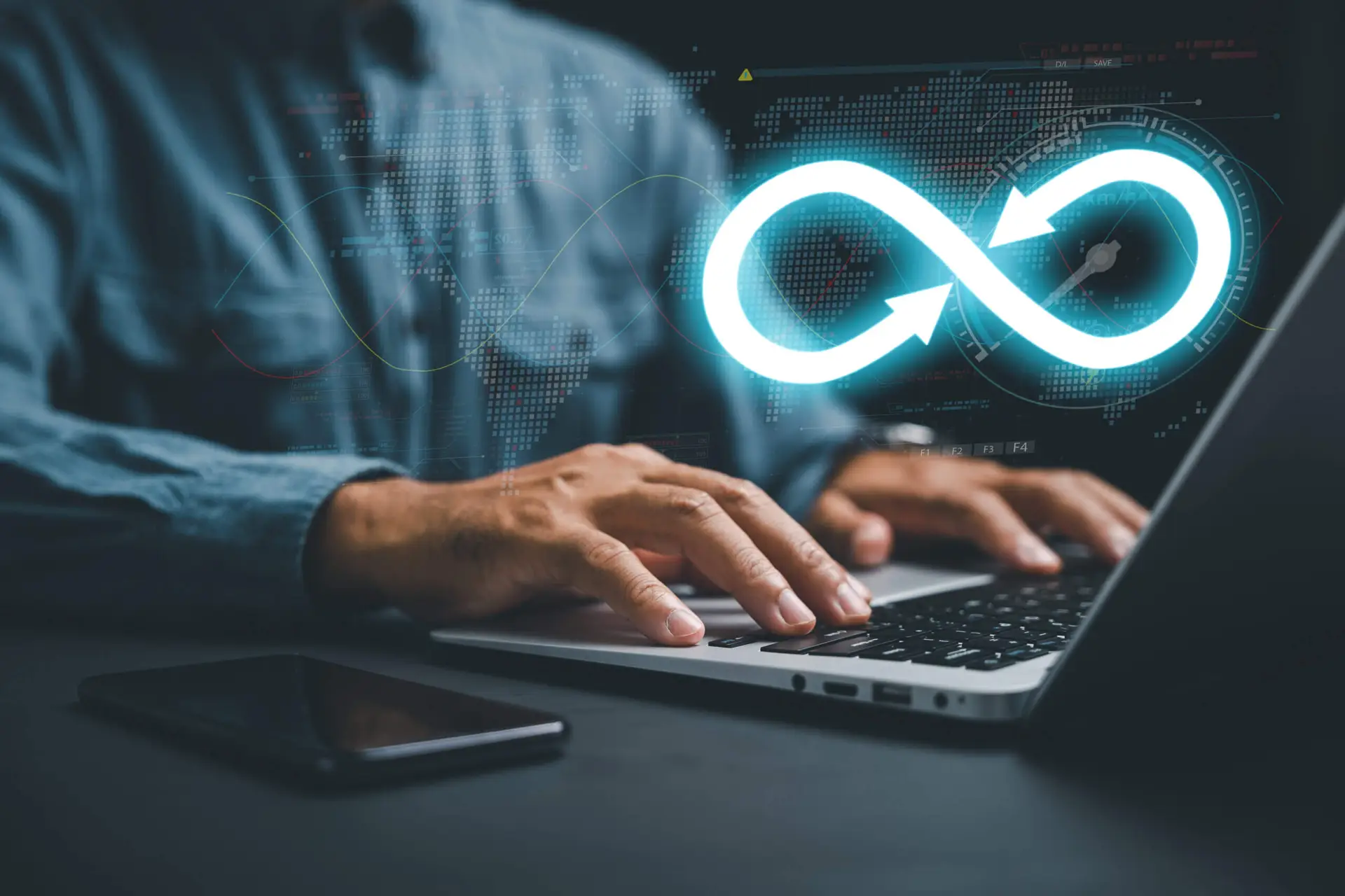 DevOps-engineer in agile omgeving. oneindigheidsicoon op computer