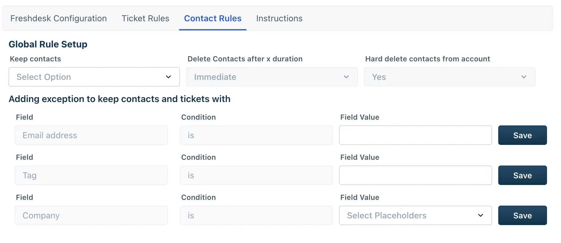 Create Contact Rule Page